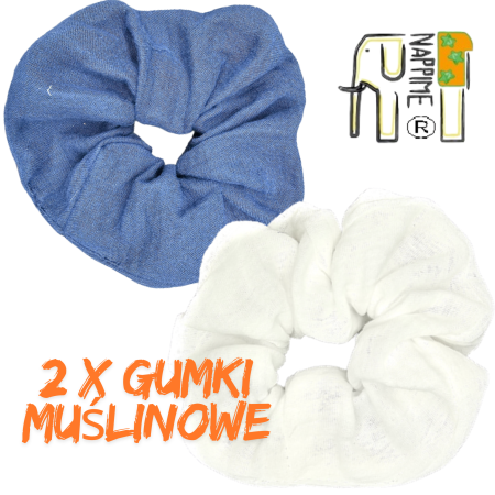 Zestaw gumek muślinowych do włosów MAXI: GRANATOWY+BIAŁY, 2 szt., NappiMe